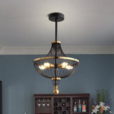 Vintage Black and Gold Metal Empire Chandelier - 5 Bulb Hanging Pendant Light Fixture - This unique and eye-catching ceiling light brings a touch of industrial style to any room in your home. The frame is made of metal with a classic blac